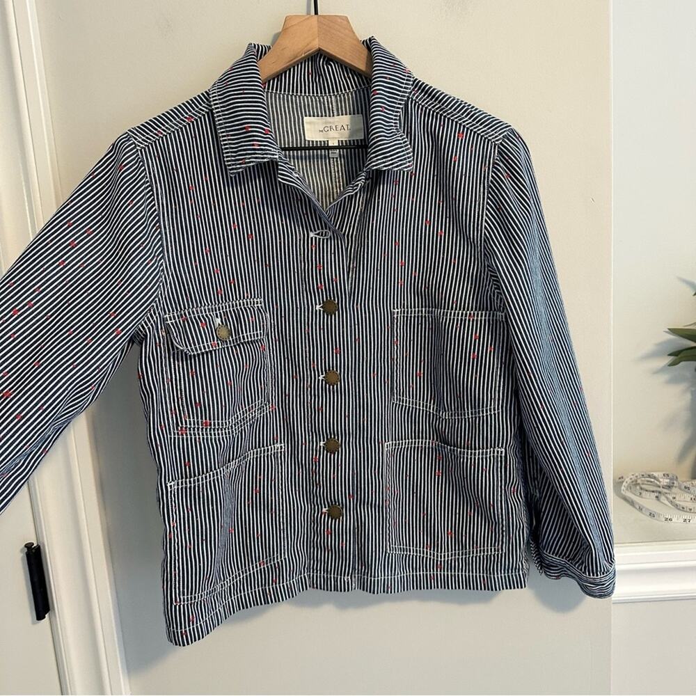 THE GREAT. Navy Blue White Red Star Button Front Jacket 1 Small - Picture 11 of 14